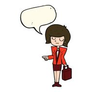 cartoon businesswoman pointing with speech bubble N8