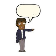cartoon terrified man pointing with speech bubble N7