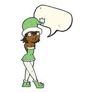 cartoon woman in christmas elf costume with speech bubble N7