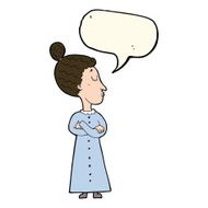cartoon strict victorian teacher with speech bubble N7