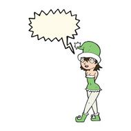 cartoon woman in christmas elf costume with speech bubble N8