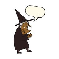 cartoon ugly old witch with speech bubble N7