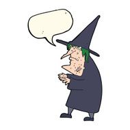 cartoon ugly old witch with speech bubble N8
