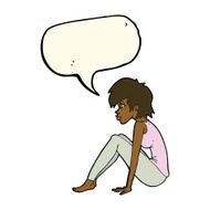 cartoon woman sitting with speech bubble N15