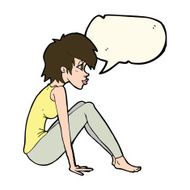 cartoon woman sitting with speech bubble N16