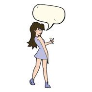 cartoon woman posing in dress with speech bubble N28