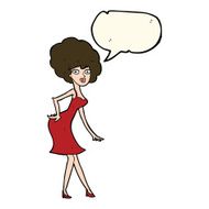 cartoon woman posing in dress with speech bubble N30