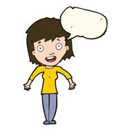 cartoon woman shrugging shoulders with speech bubble N384