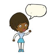 cartoon woman waving with speech bubble N271