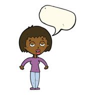 cartoon woman shrugging shoulders with speech bubble N385