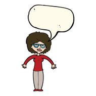 cartoon woman shrugging shoulders with speech bubble N388