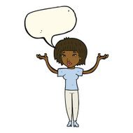 cartoon woman shrugging shoulders with speech bubble N389