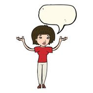 cartoon woman shrugging shoulders with speech bubble N390