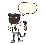 cartoon business cat with dead mouse speech bubble N7