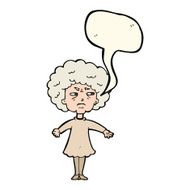 cartoon bitter old woman with speech bubble N16