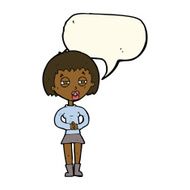 cartoon suspicious girl with speech bubble N7
