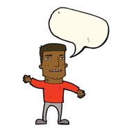 cartoon waving stressed man with speech bubble N7