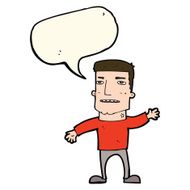 cartoon waving stressed man with speech bubble N8