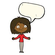 cartoon woman shrugging shoulders with speech bubble N391