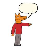 cartoon fox man pointing with speech bubble N7