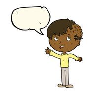 cartoon boy with growth on head speech bubble N31