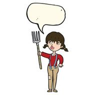 cartoon farmer girl with speech bubble N7