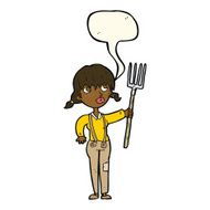 cartoon farmer girl with speech bubble N8