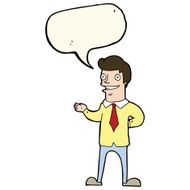cartoon salesman with speech bubble N7