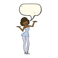 cartoon woman in cocktail dress with speech bubble N15