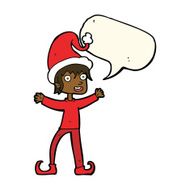 cartoon excited christmas elf with speech bubble N8