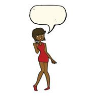 cartoon woman in cocktail dress with speech bubble N16