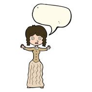 cartoon worried victorian woman with speech bubble N7