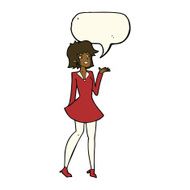 cartoon pretty woman in dress with speech bubble N39