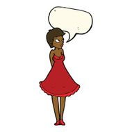 cartoon pretty woman in dress with speech bubble N40