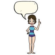 cartoon woman in striped swimsuit with speech bubble N7