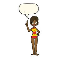 cartoon woman in striped swimsuit with speech bubble N8