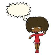 cartoon waving girl with speech bubble N8