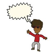 cartoon waving cool guy with speech bubble N8
