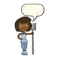 cartoon happy farmer girl with speech bubble N7