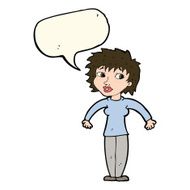 cartoon woman shrugging shoulders with speech bubble N393