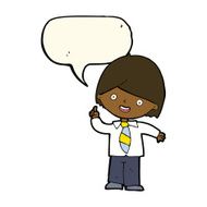 cartoon school boy answering question with speech bubble N37