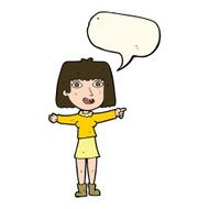 cartoon happy woman pointing with speech bubble N53