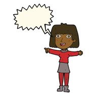cartoon happy woman pointing with speech bubble N54