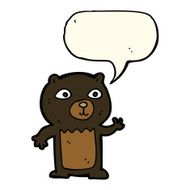 cartoon waving black bear cub with speech bubble N35