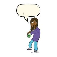 cartoon hippie man with bag of weed speech bubble N6