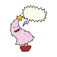 cartoon dancing christmas tree with speech bubble N13