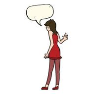 cartoon woman waving with speech bubble N273