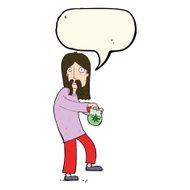 cartoon hippie man with bag of weed speech bubble N7