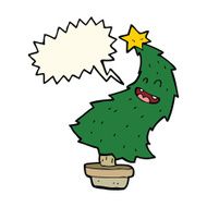 cartoon dancing christmas tree with speech bubble N14