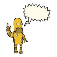 cartoon waving gold robot with speech bubble N4